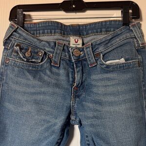 True Religion Light Blue Faded Bootcut Flare Stretch Jeans Size 29
